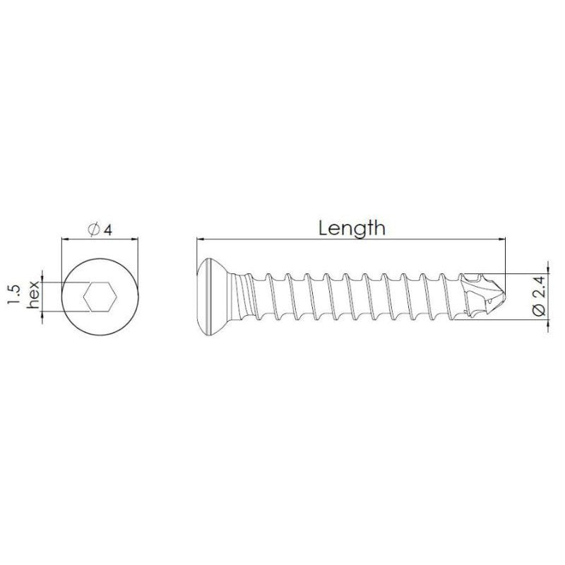 2.4mm Titanium Self-tapping Cortical Screws - Hexagonal Head (German Import) - Surgical SystemsTitanium Screws