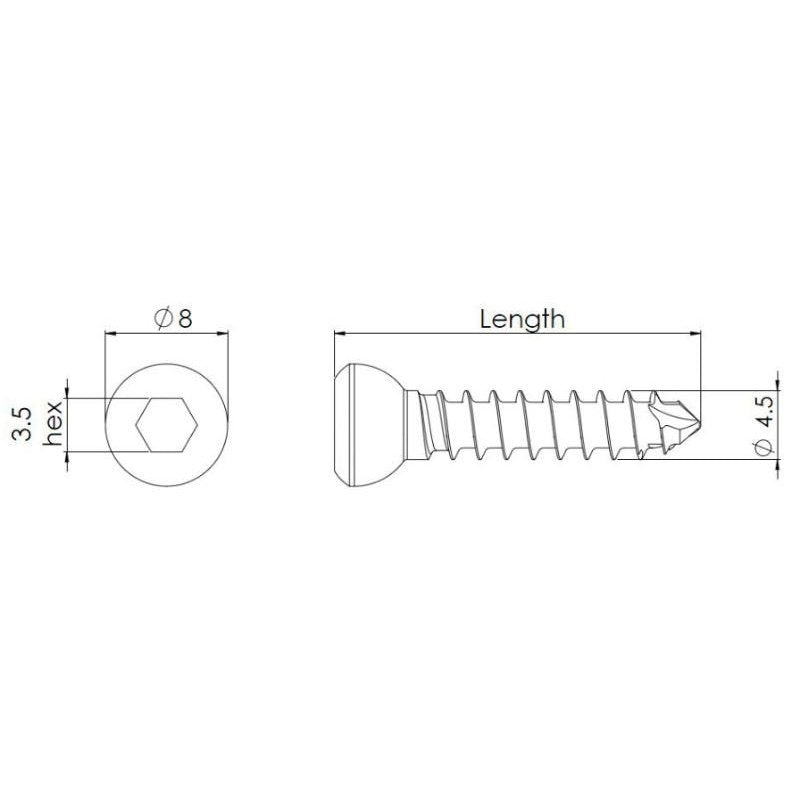 4.5mm Self-tapping Cortical Screws - Hexagonal Head - Stainless Steel (German Import) - Surgical SystemsCortical Screws
