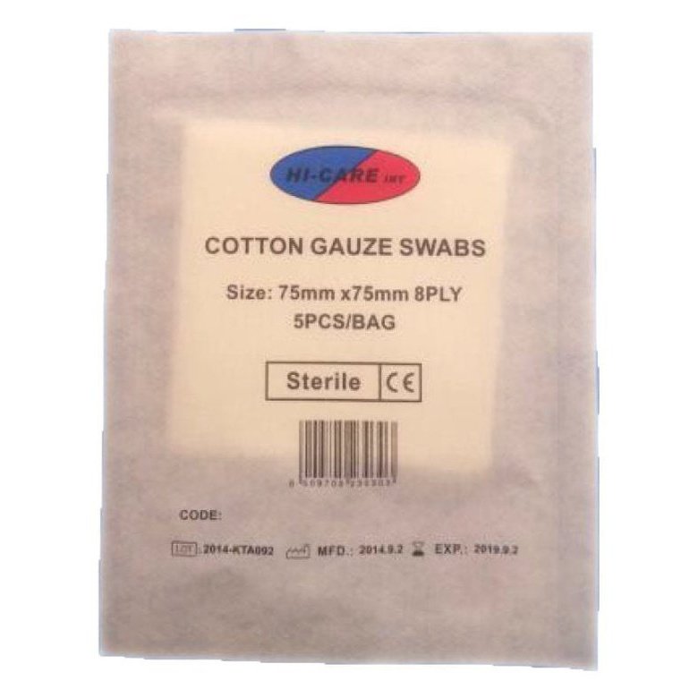 Cotton Gauze Swabs - Sterile 5's 8 ply MOQ: 50