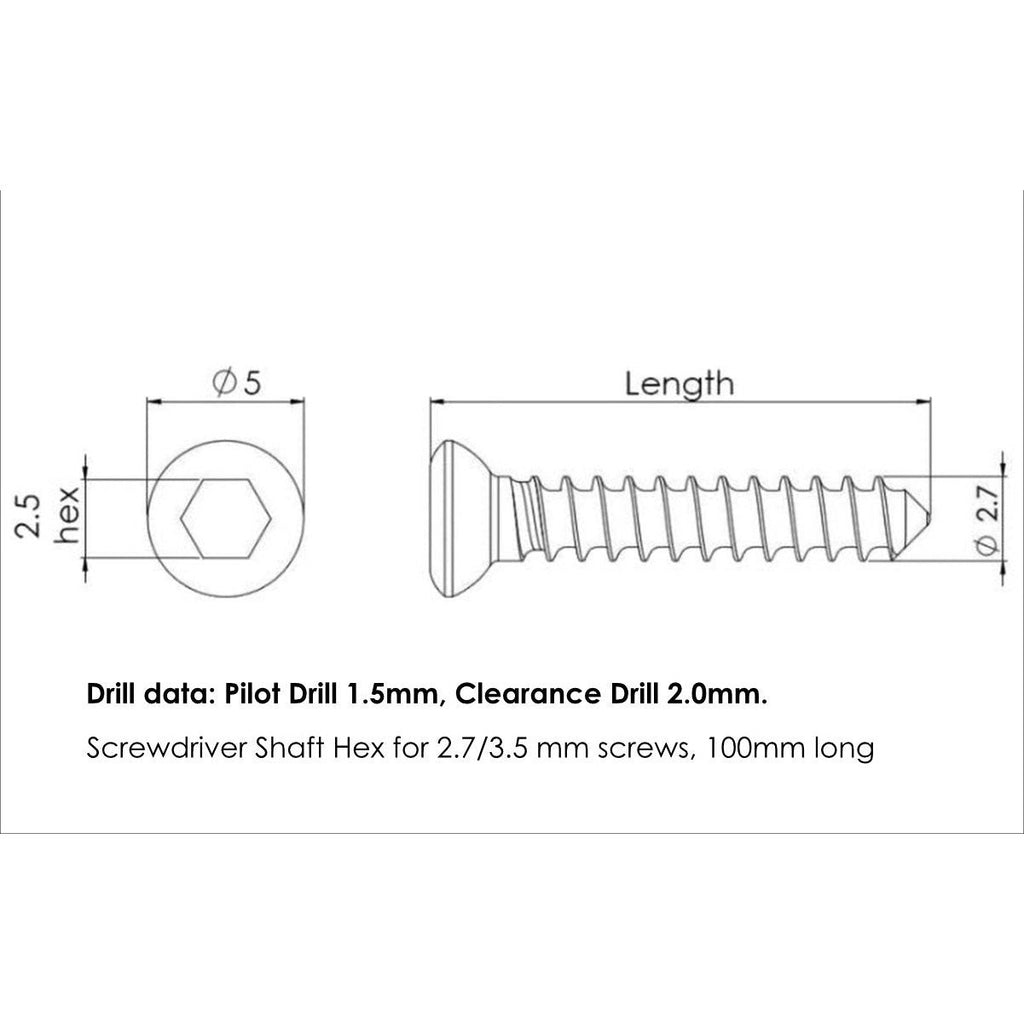Cortical Self-tapping SS Screws - Hexagonal Head 1.5mm/3.5mm