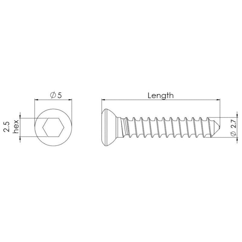 Cortical Self-tapping SS Screws - Hexagonal Head 1.5mm/3.5mm