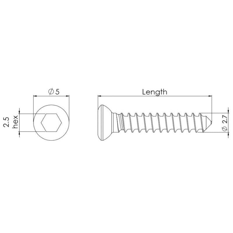 Cortical Screws 2.7mm - Self-Tapping - Titanium