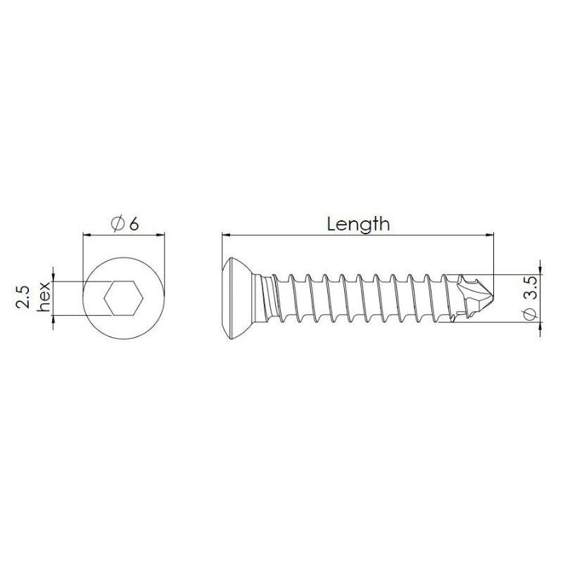 Cortical Screws 3.5mm - Self-Tapping - Titanium